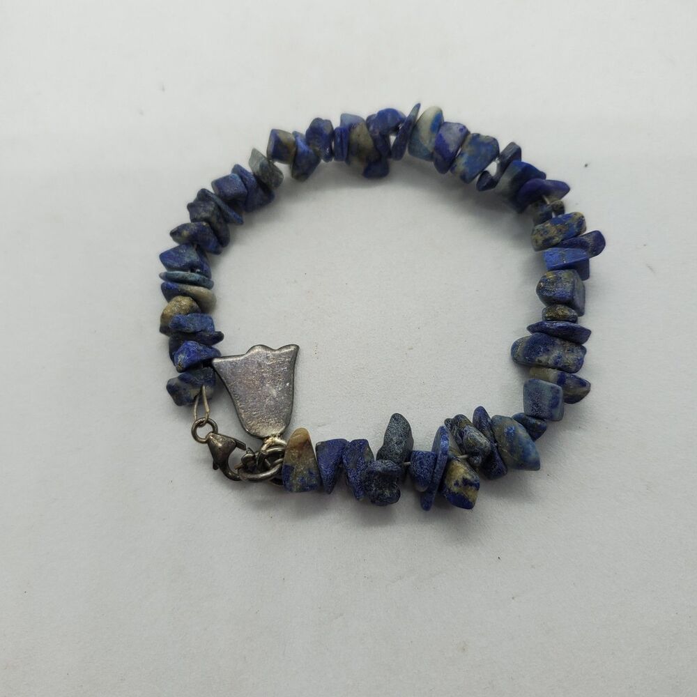 Lapis and Sterling Silver Bracelet 6.5" 925-Read